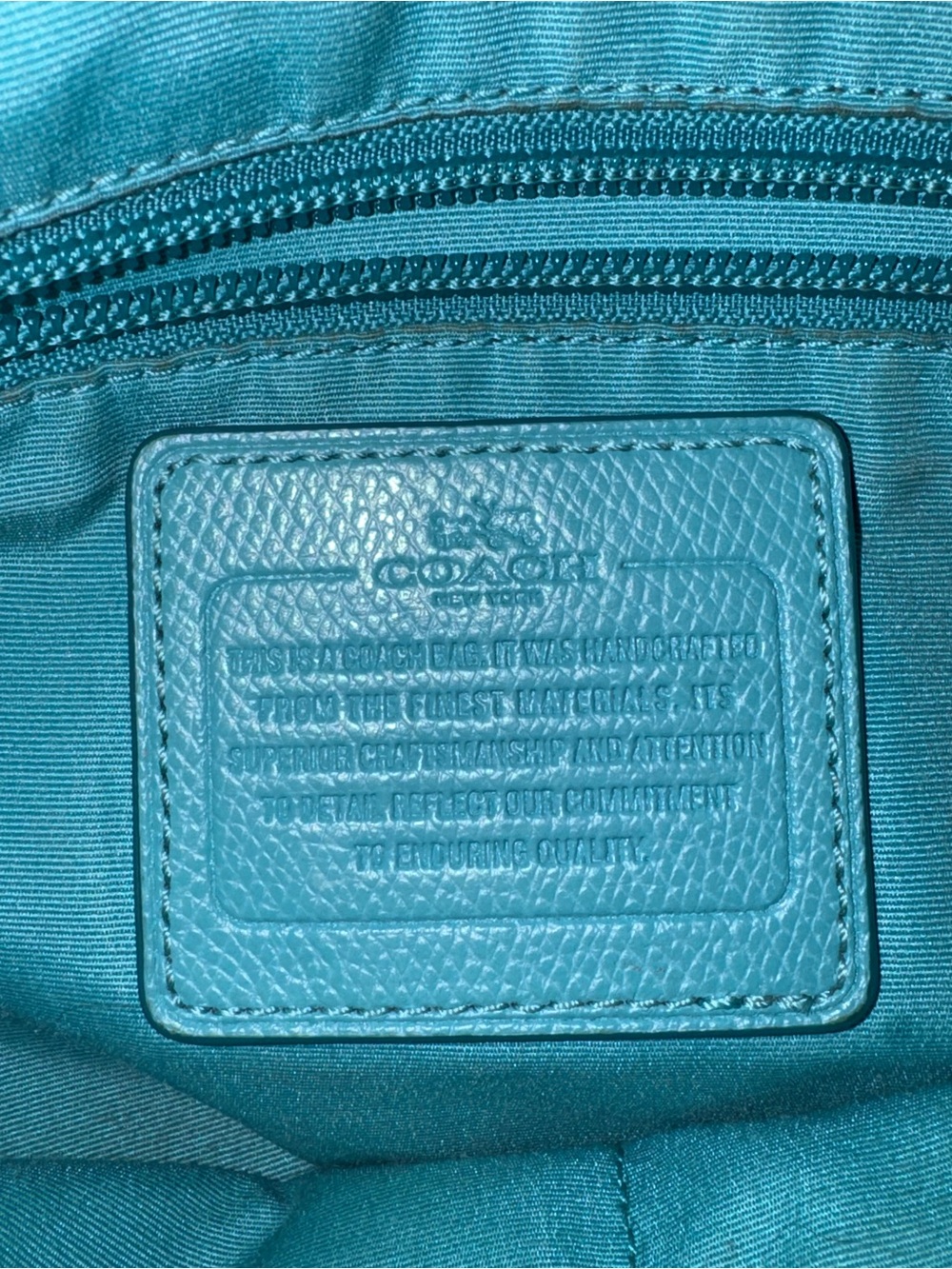 Coach Turquoise Leather Tote Bag - Bright Teal Shoulder Tote - Picture 3 of 8